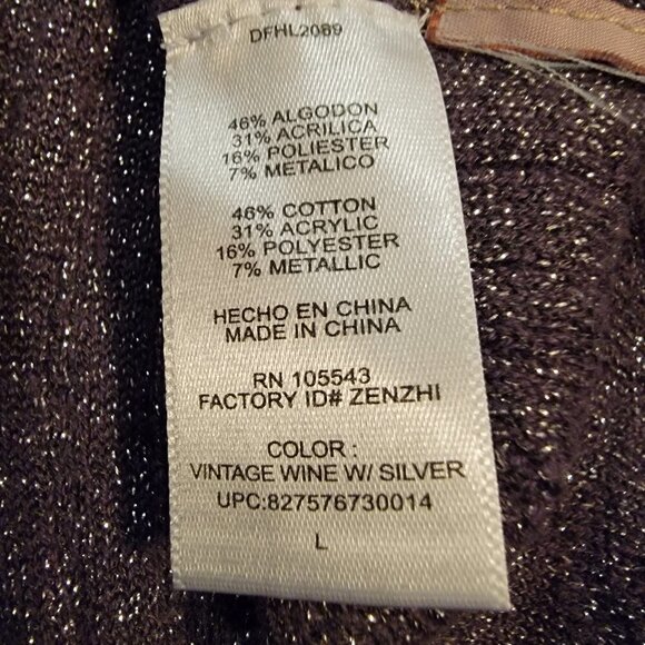 Daisy Fuentes scoop Neck Empire tie waist. Long sleeves - LG. Purple/Silver - Picture 7 of 8